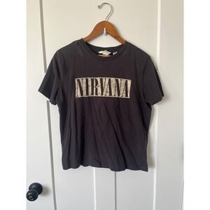 H M Nirvana Band Logo Graphic T Shirt Black Women's Size Medium
